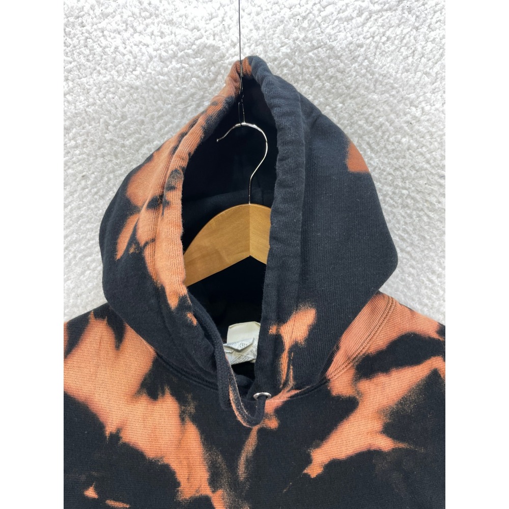 Champion Men's L Reverse Weave Hoodie Black Orange Bleach Tie Dye Streetwear - Picture 2 of 8